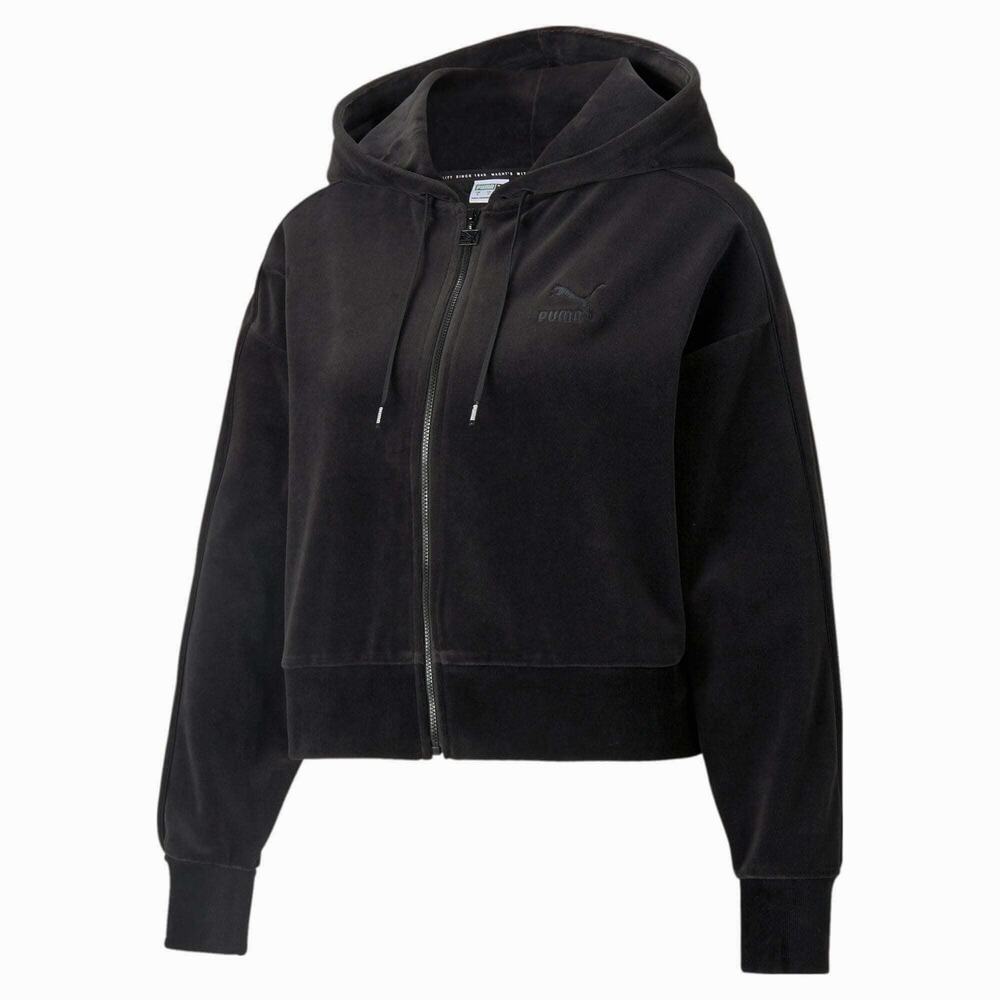 PUMA Iconic T7 Velour Jacket, Full-Zip Hoodie Sweatshirt Black — Women's Medium